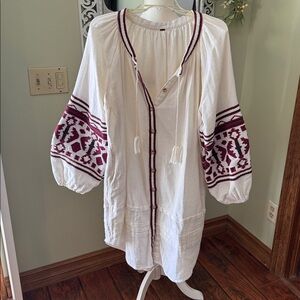 Free People Cream Embroidered Tunic Top